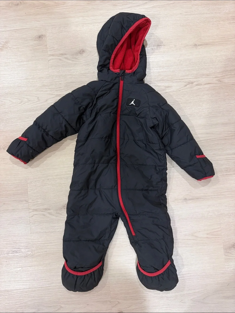 Jordan 18 month Baby Hooded Black & Red Insulated One-Piece Footie